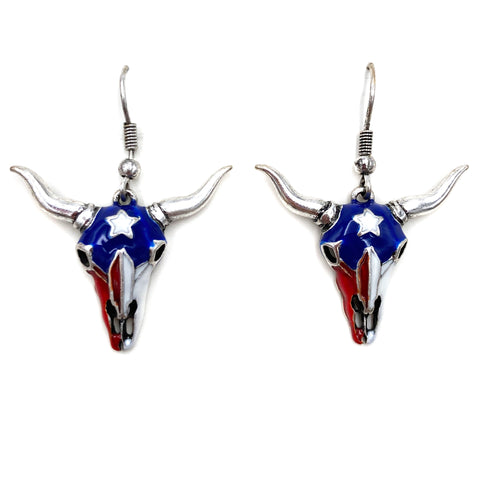 Western Texas Flag Longhorn Star Dangle Earring