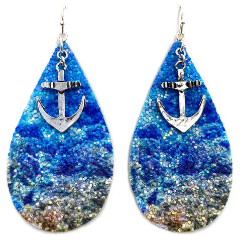 Anchor Charm Ocean Picture Large Dangle Earring