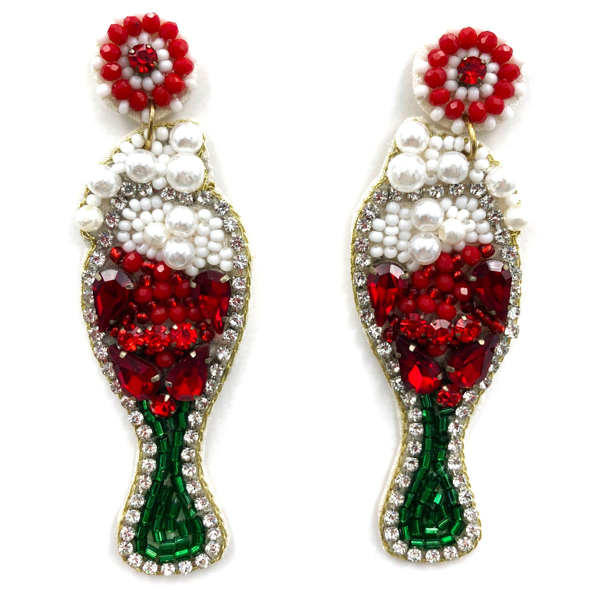 Red Green Cocktail Seed Bead Post Dangle Earring