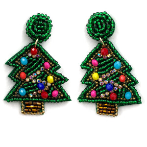 Christmas Tree Colorful Ornament Seed Bead Post Dangle Earring