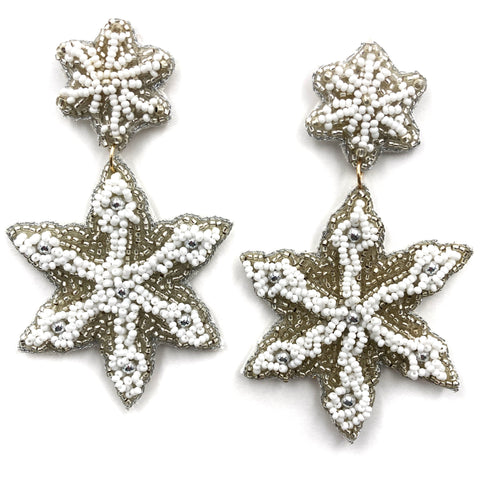 Winter Large Snowflakes Seed Bead Post Dangle Earring