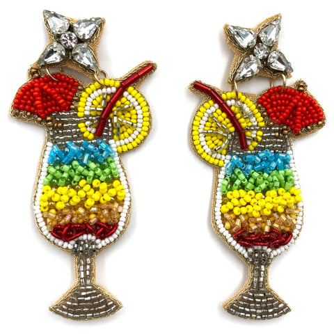 Rainbow Fusion Margarita Cocktail Seed Bead Post Dangle Earring