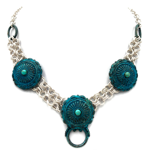 Turquoise Concho Chain Necklace With Pendant Bale