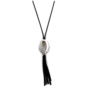 Angel Wing Plated Suede Tassel Long Necklace