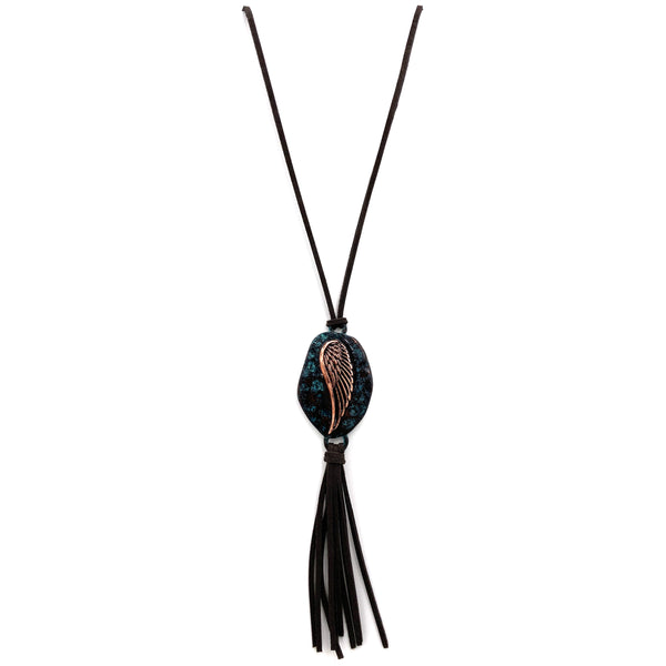 Angel Wing Plated Suede Tassel Long Necklace