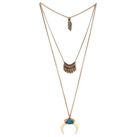 Western Feather Horn Bohemian Long Chain Necklace