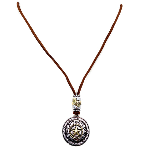 Texas Lone Star Home Pendant Suede Necklace