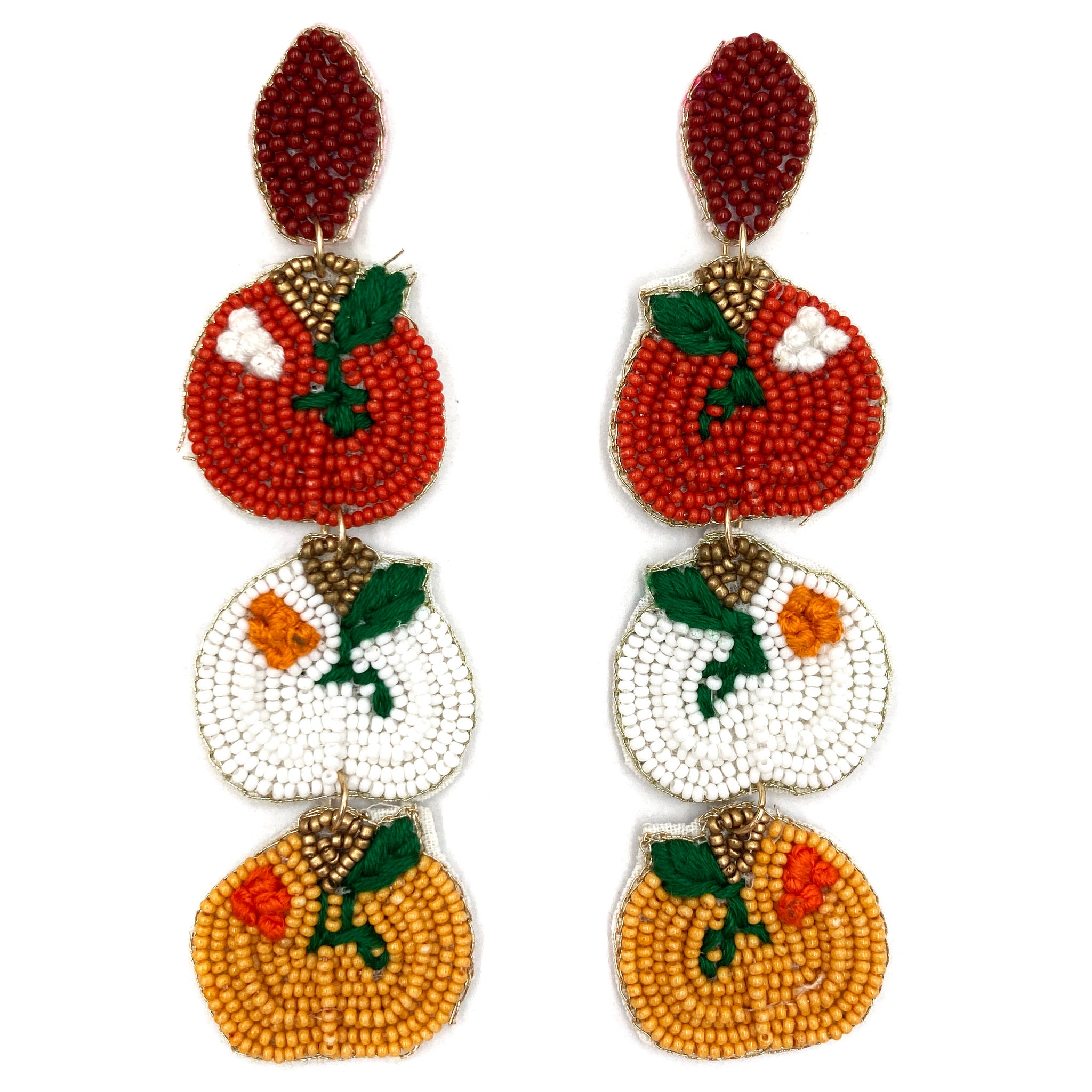 Fall Season Pumpkin Patch Seed Bead Post Dangle Earring