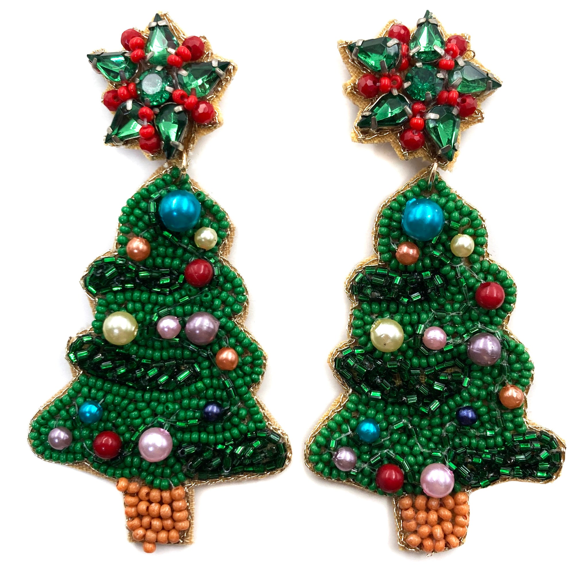 Christmas Tree Seed Bead Post Dangle Earring