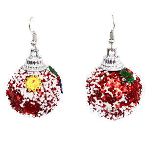 Christmas Foam Ornament Ball Glitter Earring