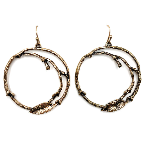 Tree Branch Leaf Hoop Earrings