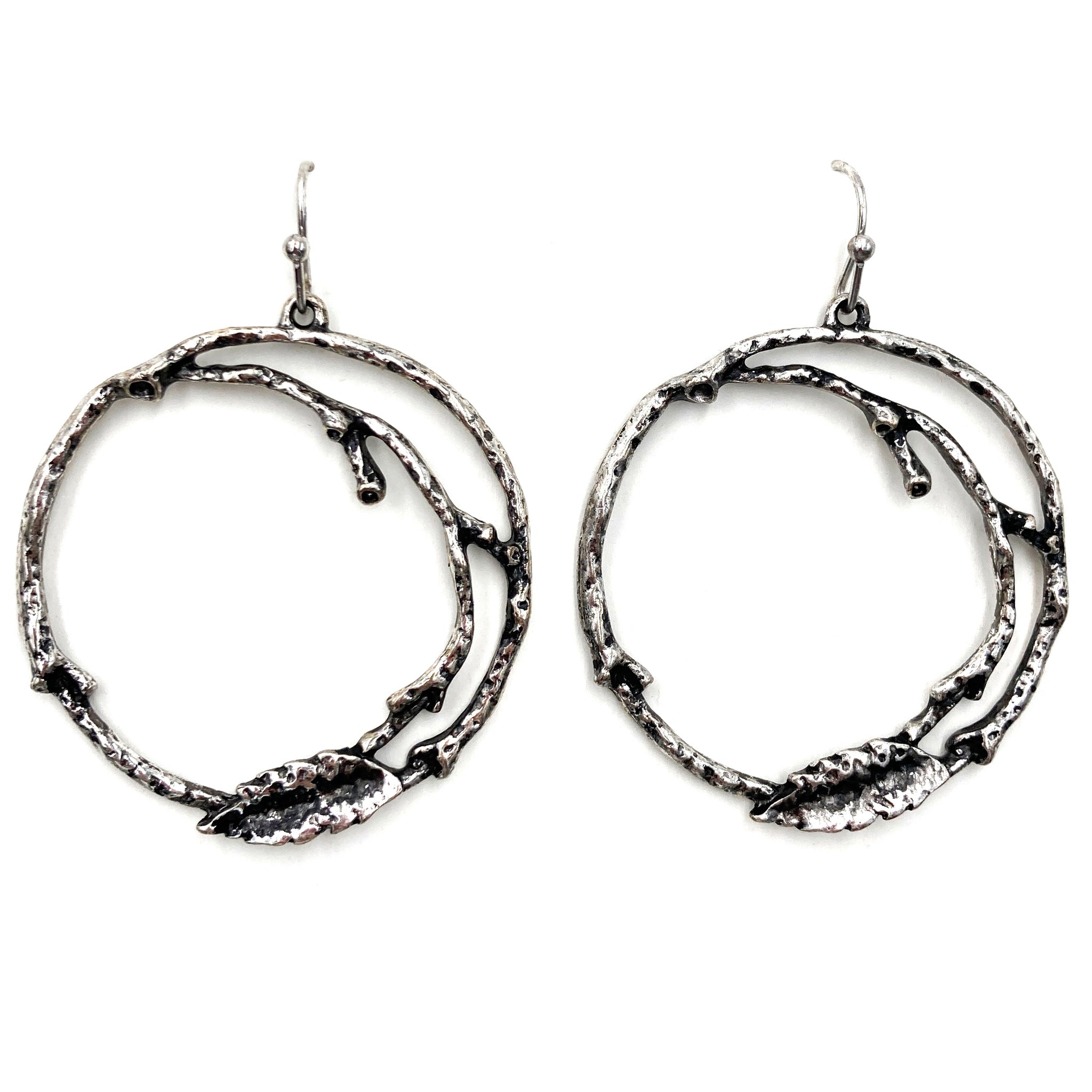 Tree Branch Leaf Hoop Earrings