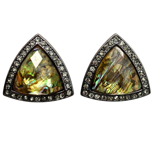 Green Brown River Crystal Rhinestone Clip On Earrings