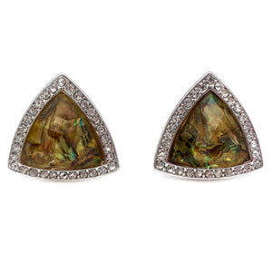 Green Brown River Crystal Rhinestone Clip On Earrings