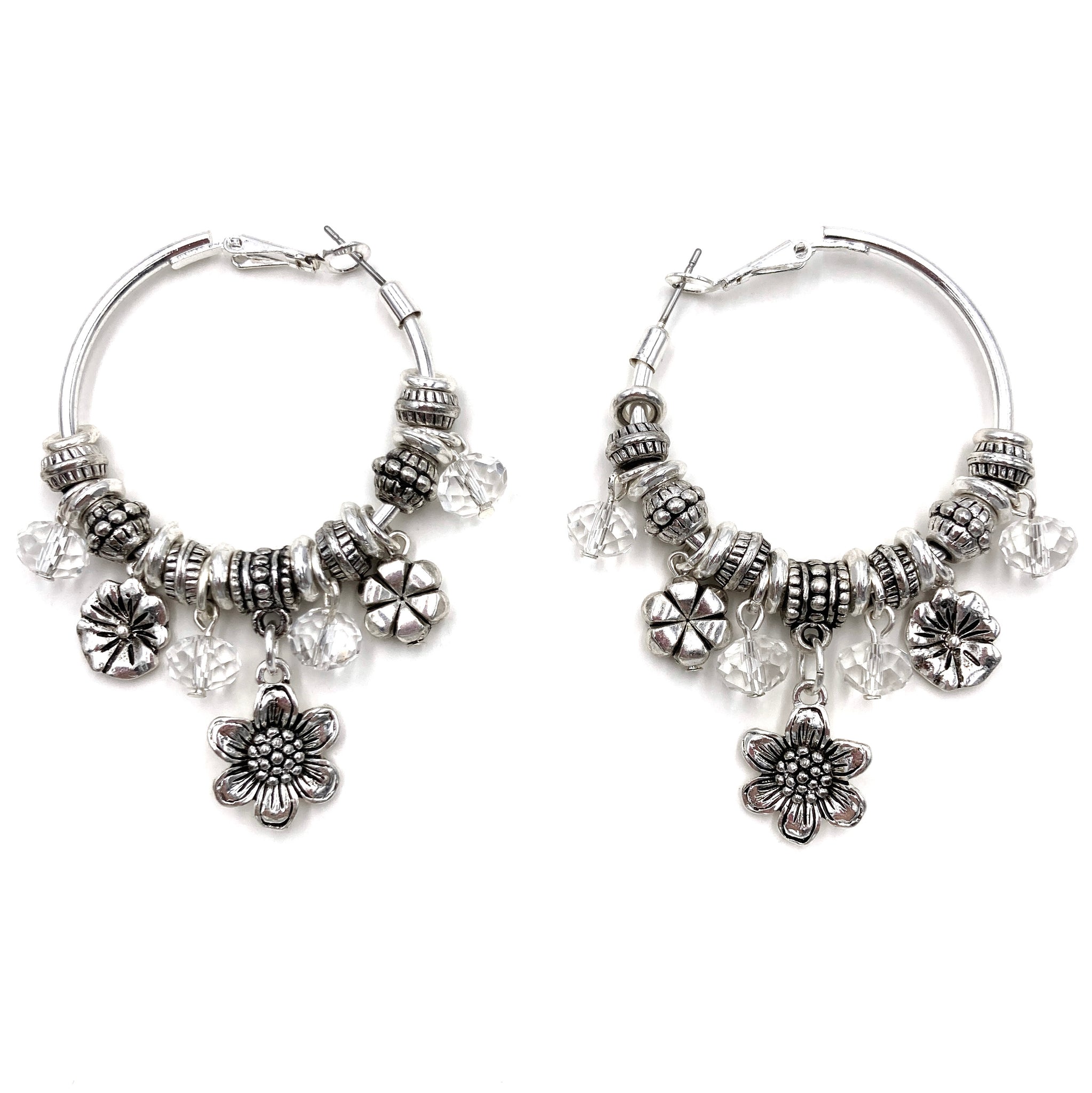 Perennial Flower Crystal Charms Hoop Earrings