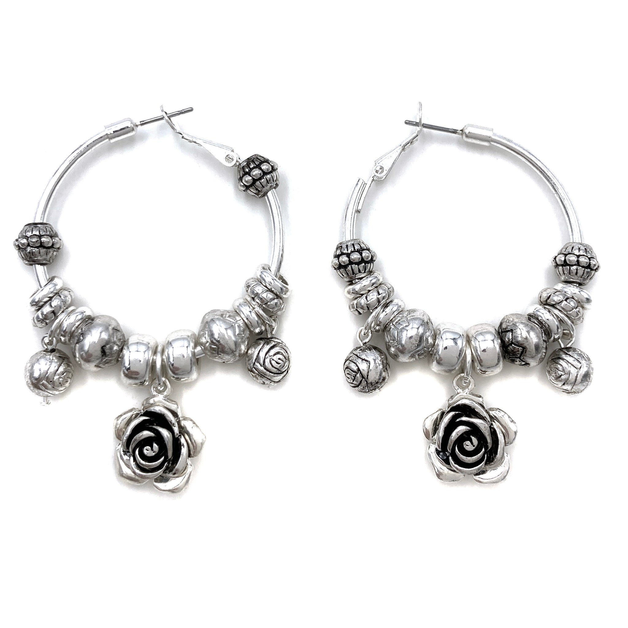 Rose Flower Crystal Charms Hoop Earrings