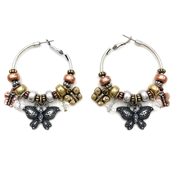 Butterfly Crystal Charms Hoop Earrings