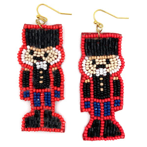 Christmas Black Blue Red Nutcracker Seed Bead Post Dangle Earrings