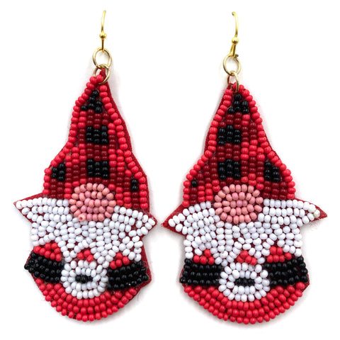 Christmas Gnome Dwarf Seed Bead Post Dangle Earrings