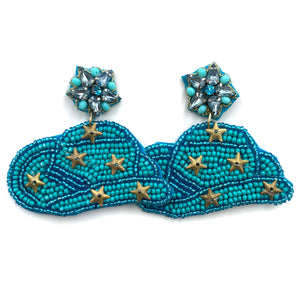 Cowboy Hat Stars Seed Bead Post Dangle Earrings