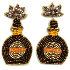 Tequila Liquor Flask Seed Bead Post Dangle Earrings