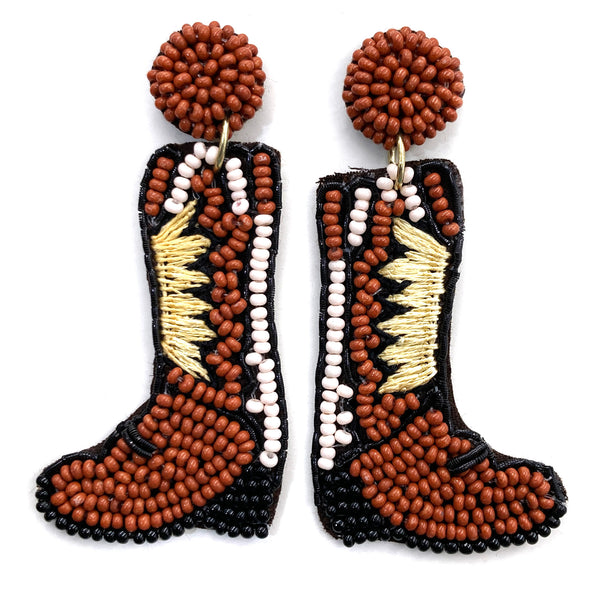 Mexican Cowboy Boots Botas Seed Bead Post Dangle Earrings