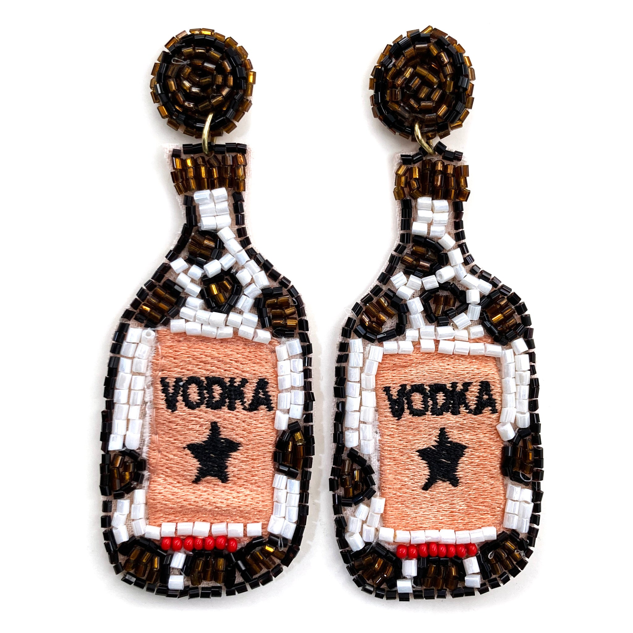 Vodka Liquor Bottle Star Seed Bead Post Dangle Earrings