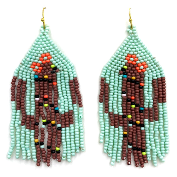 Fringe Cactus Southwestern Seed Bead Dangle Earrings