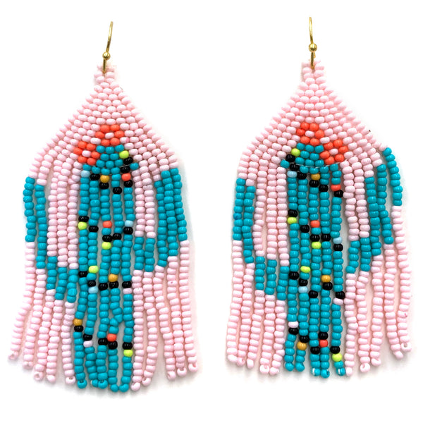 Fringe Cactus Southwestern Seed Bead Dangle Earrings