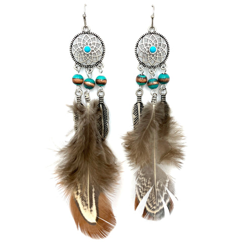 Dream Catcher Navajo Feather Beads Dangle Earrings