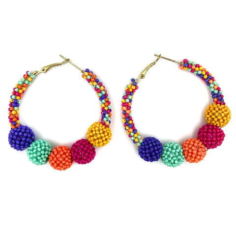 Fashion Four Ornament Seed Bead Hoop Earrings