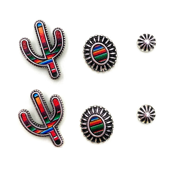 Western Stud Cactus Three Piece Earrings