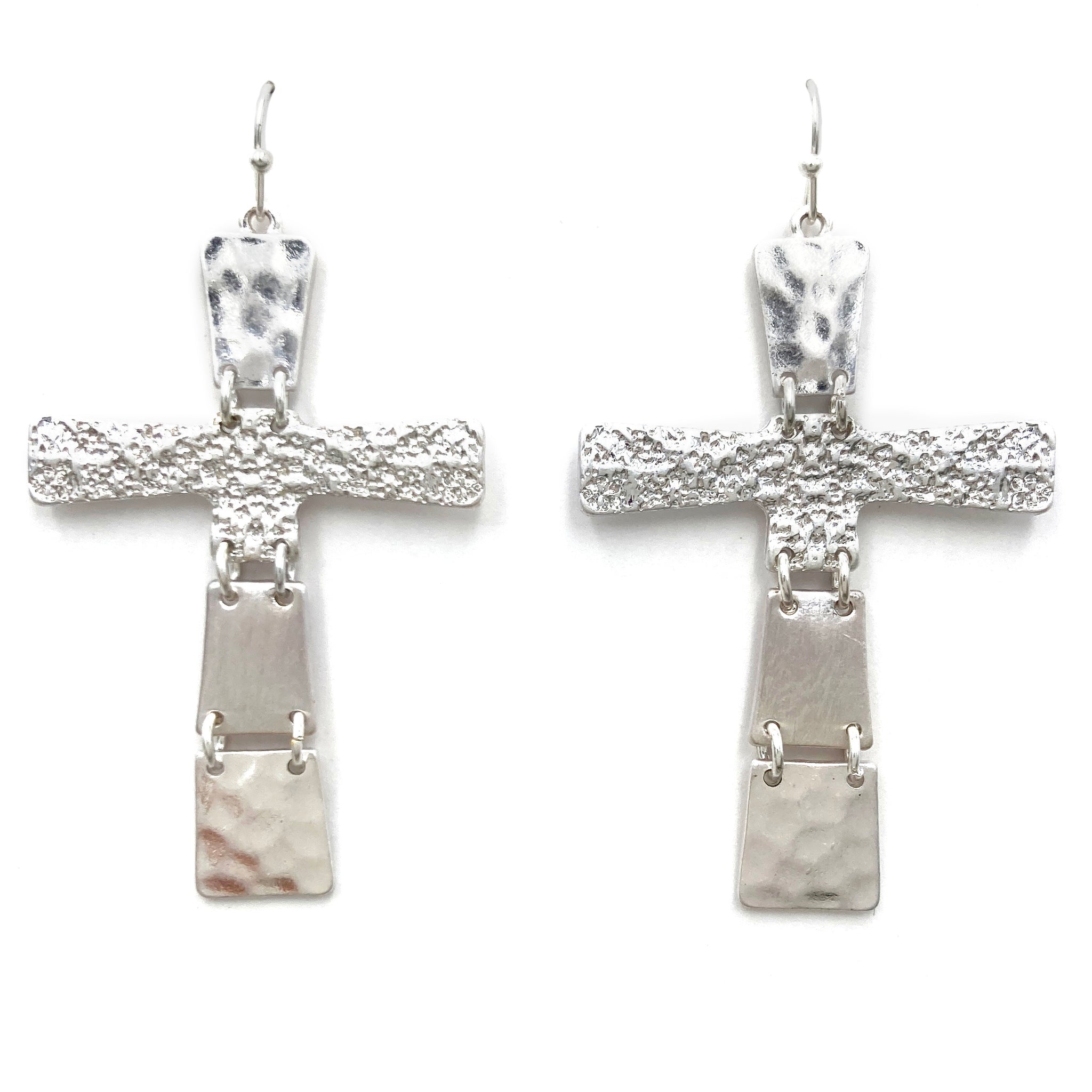 Cross Metal Hammered Linked Pieces Dangle Earrings