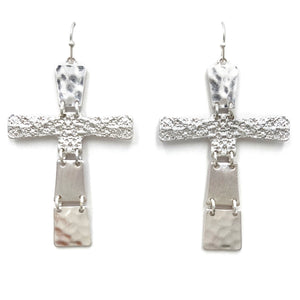 Cross Metal Hammered Linked Pieces Dangle Earrings