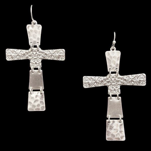 Cross Metal Hammered Linked Pieces Dangle Earrings