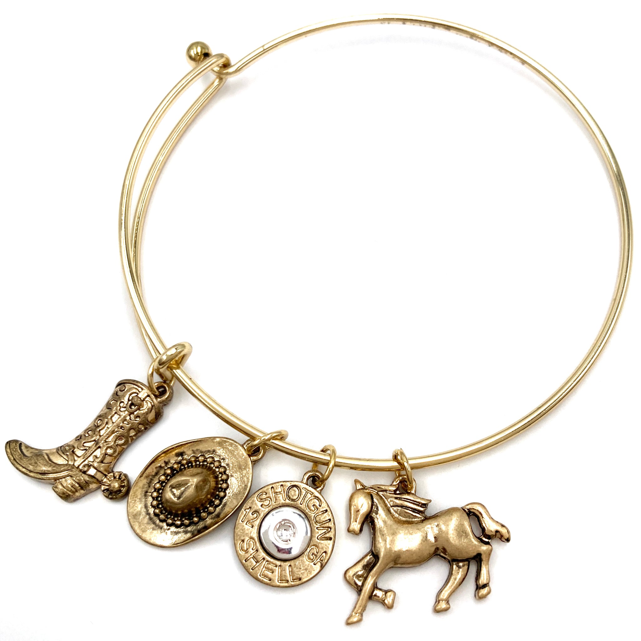 Gold Western Bangle Cowboy Charms Bracelet