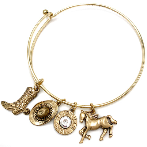 Gold Western Bangle Cowboy Charms Bracelet