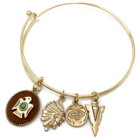 Gold Western Bangle Aztec Thunderbird Bracelet