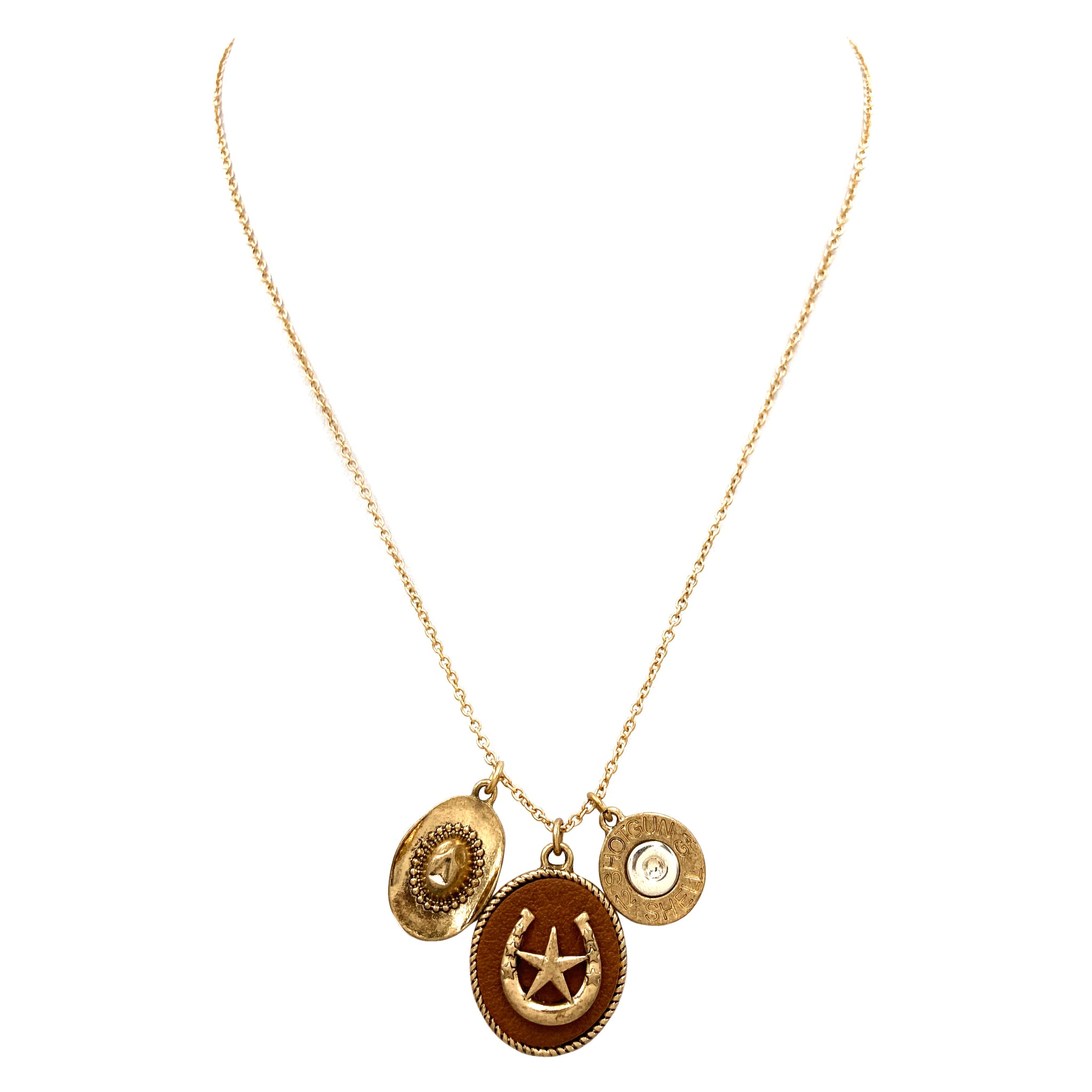 Western Charms Cowboy Star Shotgun Shell Gold Necklace