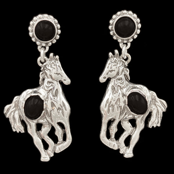 Mustang Horse Turquoise Stone Western Earrings