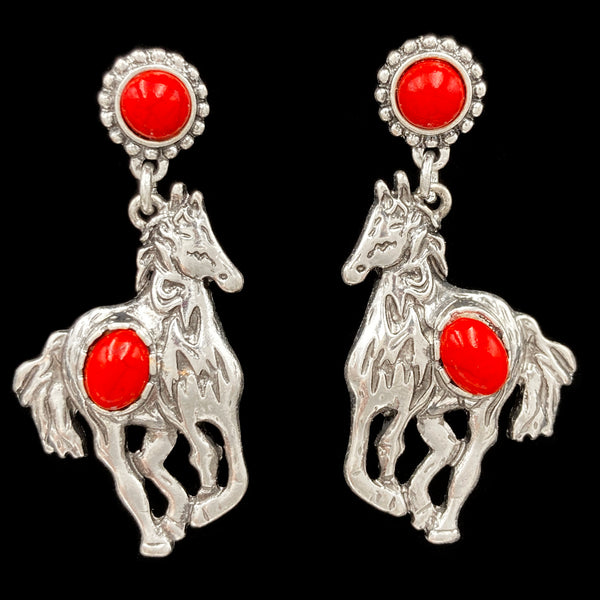 Mustang Horse Turquoise Stone Western Earrings