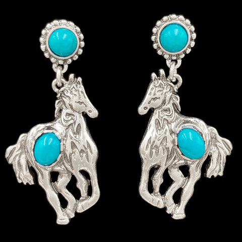 Mustang Horse Turquoise Stone Western Earrings