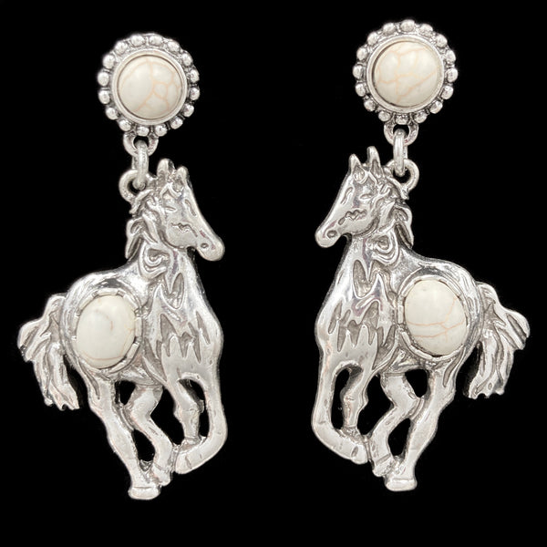 Mustang Horse Turquoise Stone Western Earrings