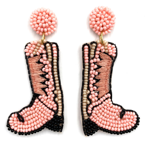 Mexican Cowboy Boots Botas Seed Bead Post Dangle Earrings