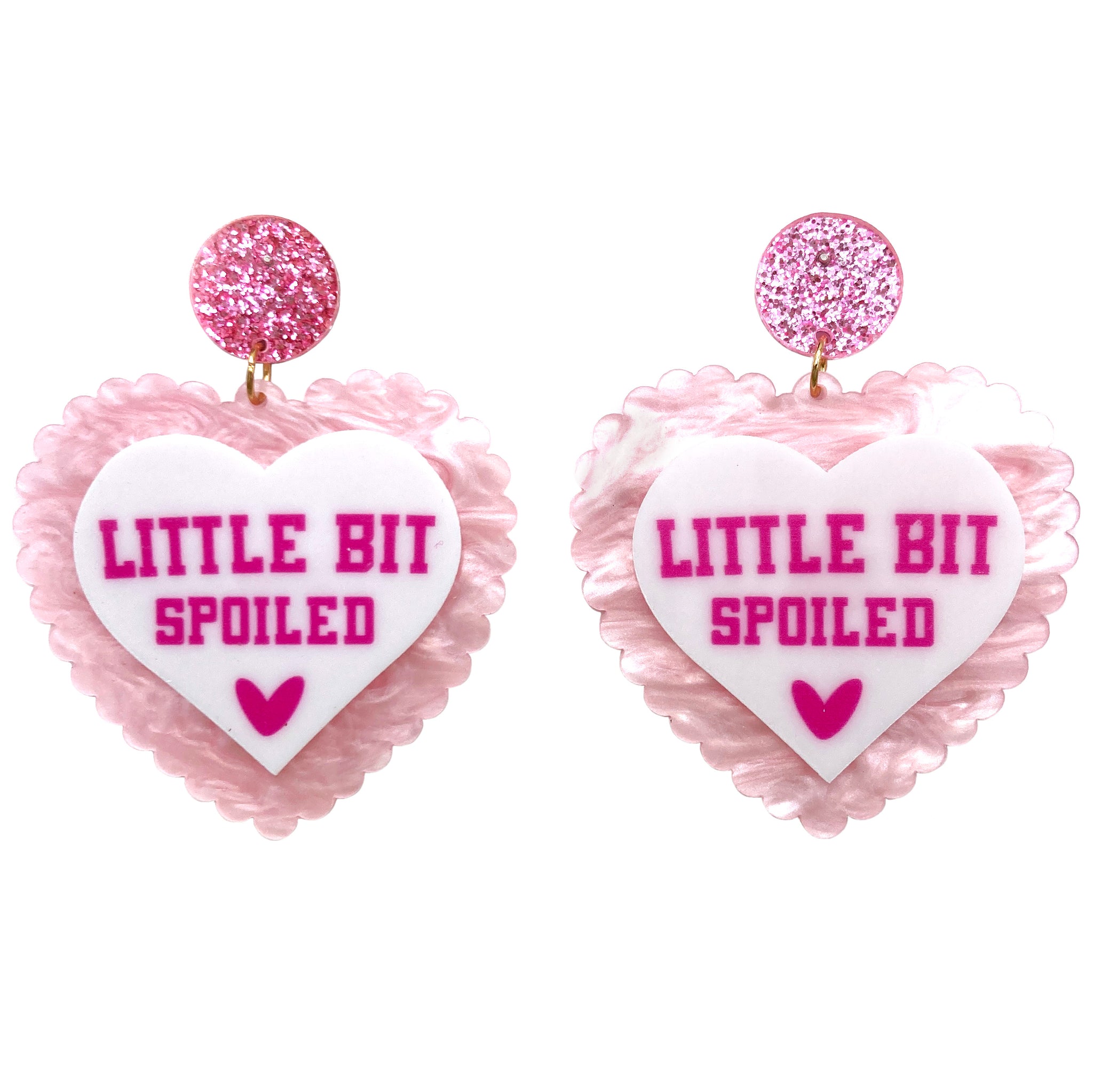 Little Bit Spoiled Heart Bling Acrylic Post Dangle Earrings