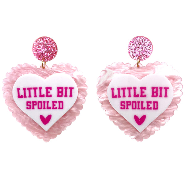 Little Bit Spoiled Heart Bling Acrylic Post Dangle Earrings