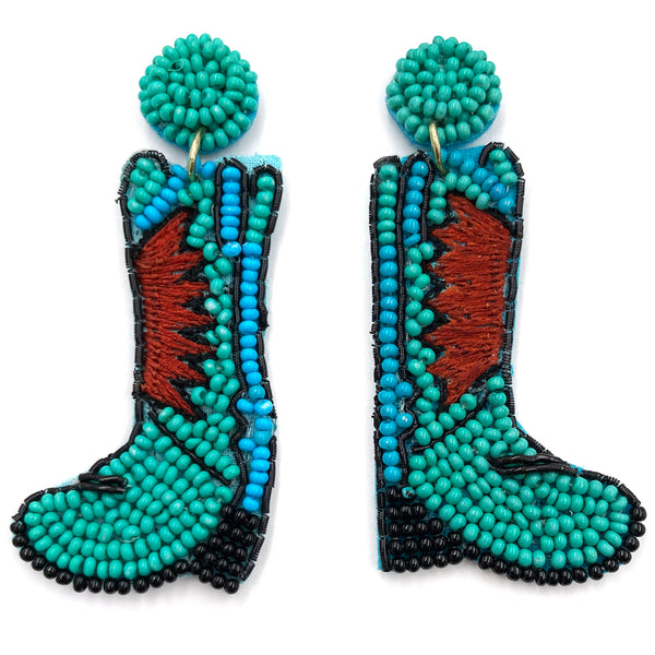 Mexican Cowboy Boots Botas Seed Bead Post Dangle Earrings