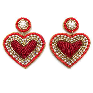 Heart Seed Bead Post Dangle Earrings