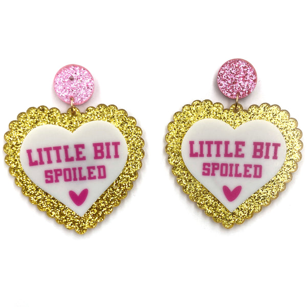 Little Bit Spoiled Heart Bling Acrylic Post Dangle Earrings