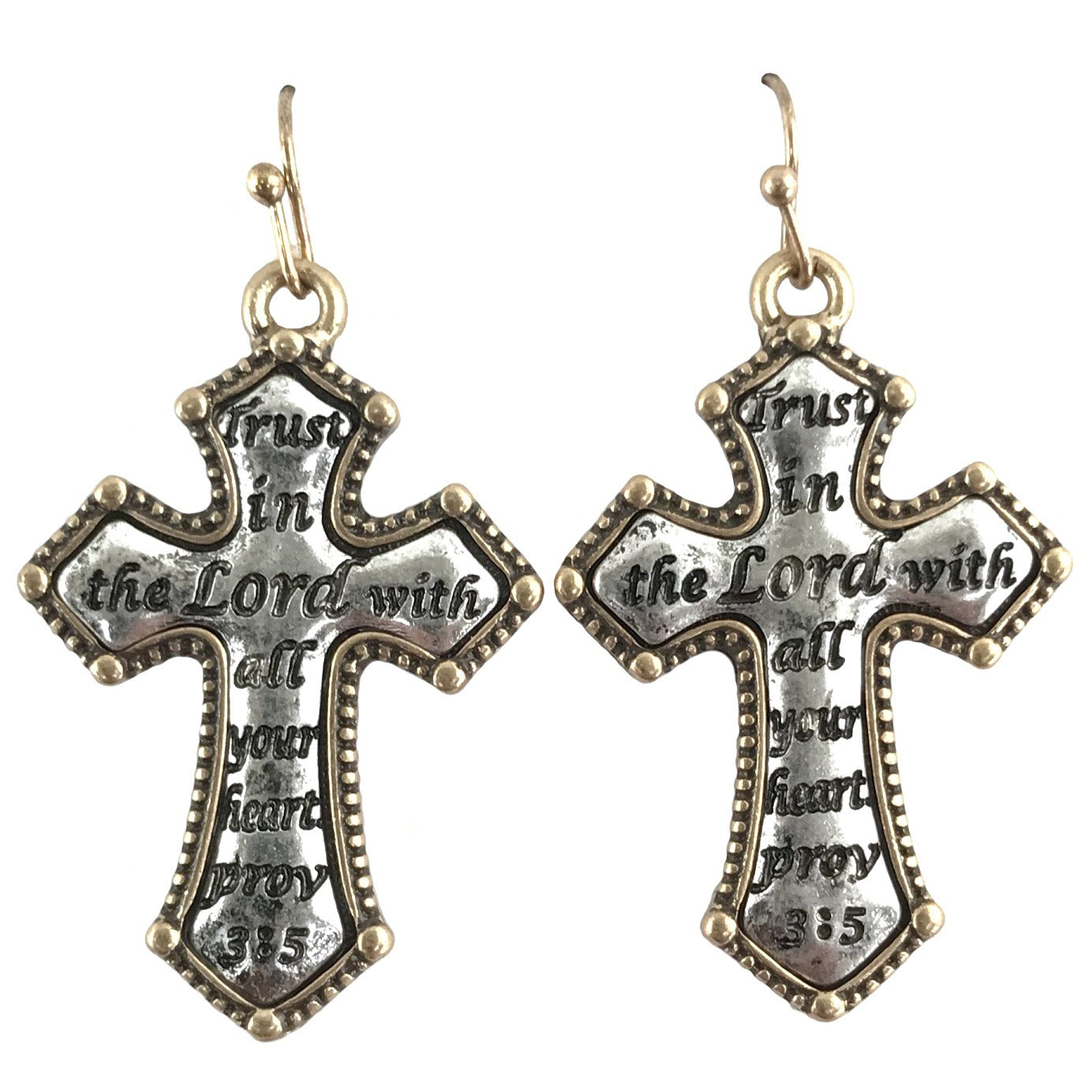 Trust in the Lord with all your heart Proverbs 3:5 Cross Earrings